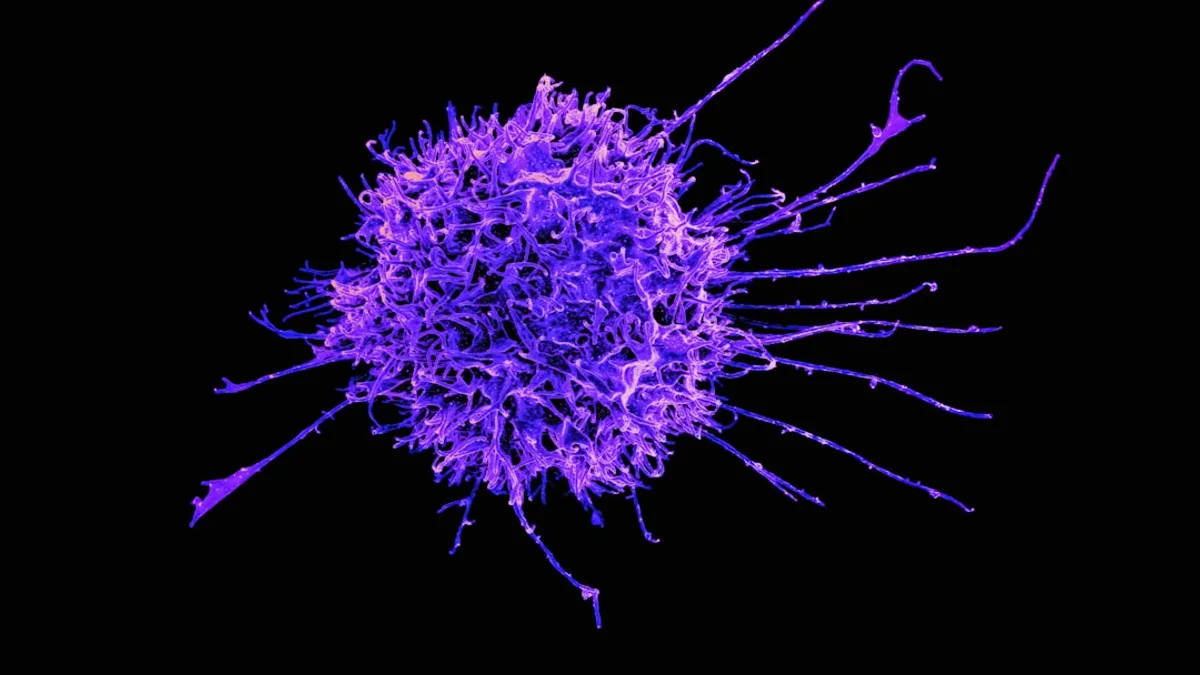 a purple substance is shown on a black background