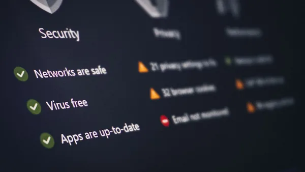A security and privacy dashboard with its status.
