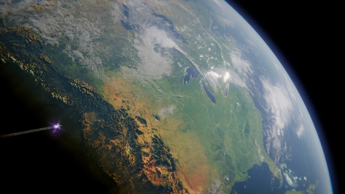 Earth from space with a light streak.