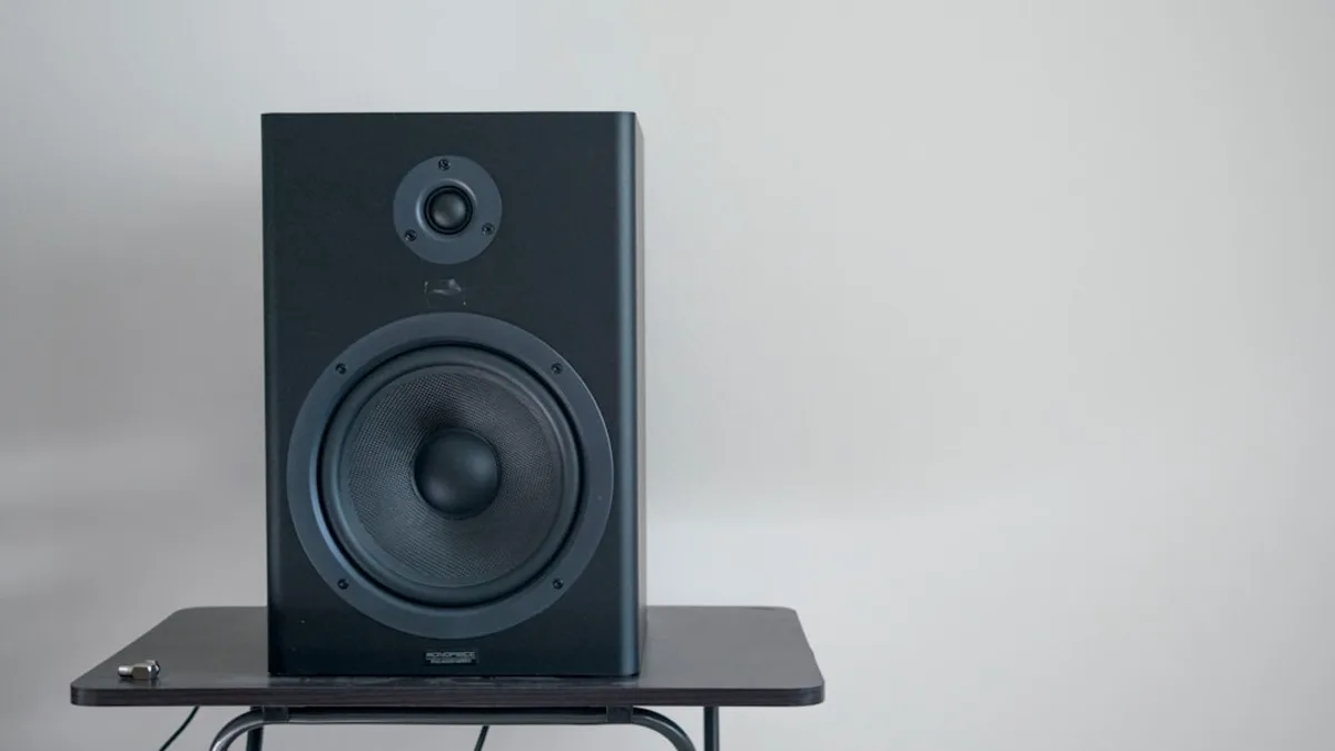 black speaker on table