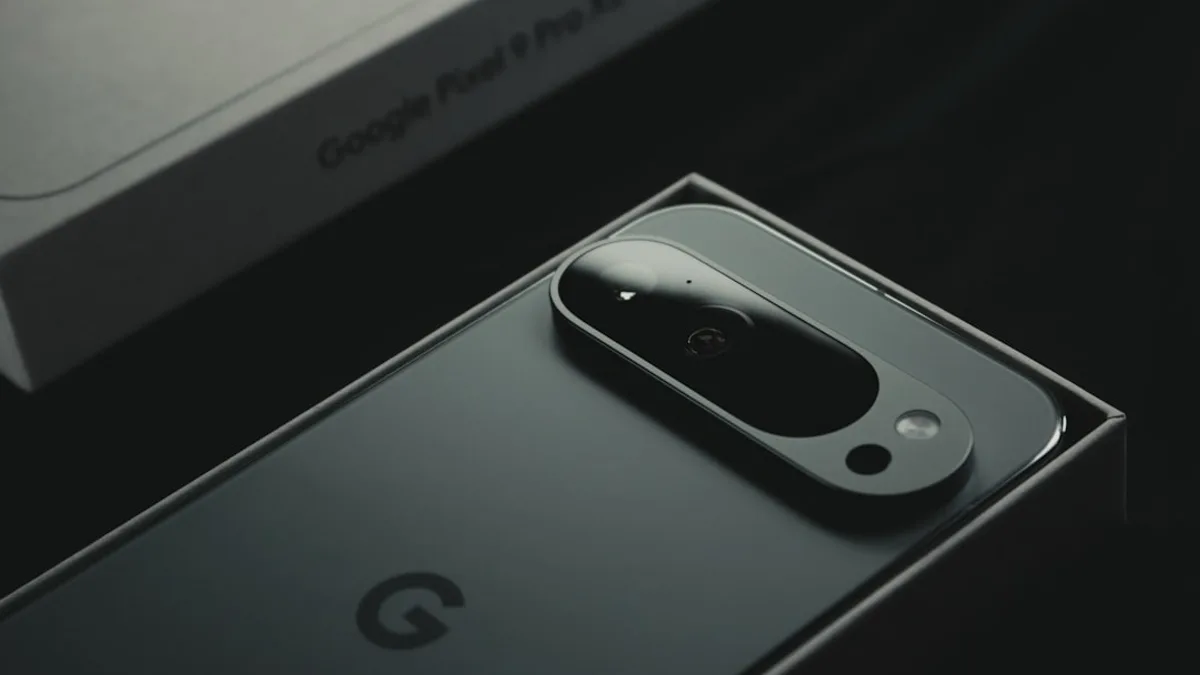 A close up of a cell phone near a laptop