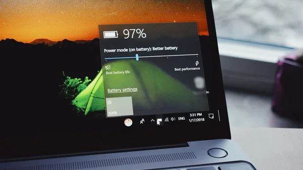 turn-on laptop displaying 97 percent battery