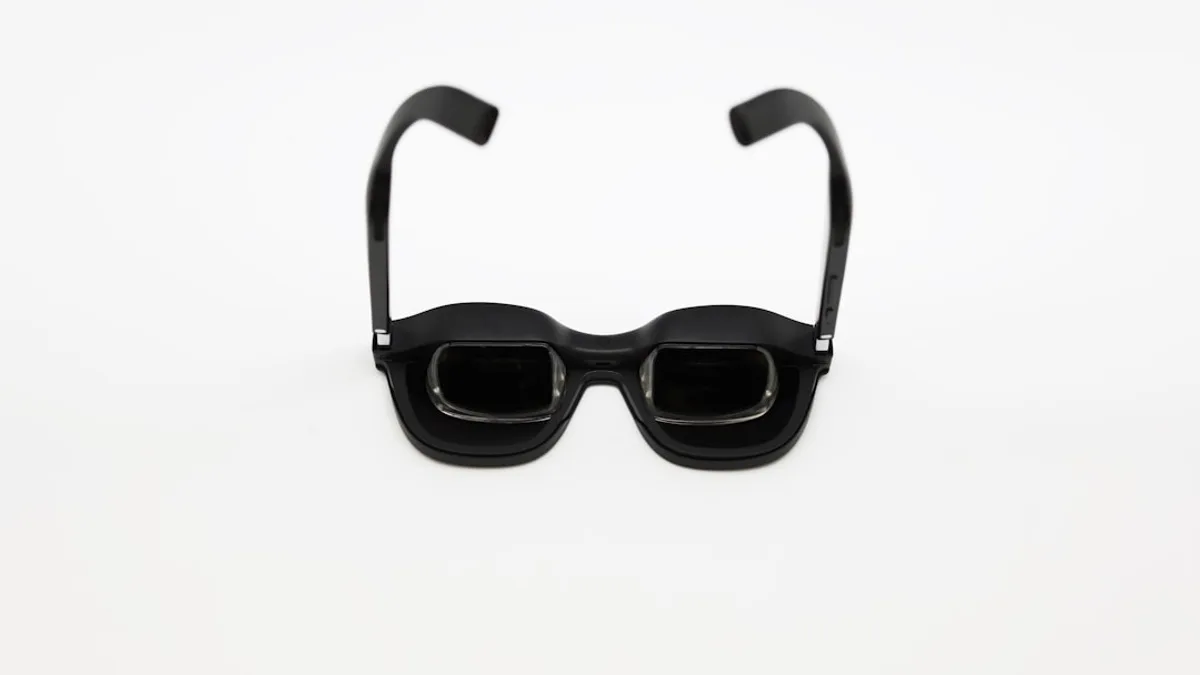 Black 3D glasses on a white background