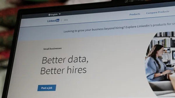 Linkedin website displaying 'better data, better hires' slogan.