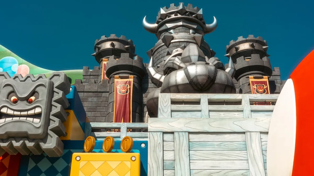 Bowser's castle with a thwomp and coins