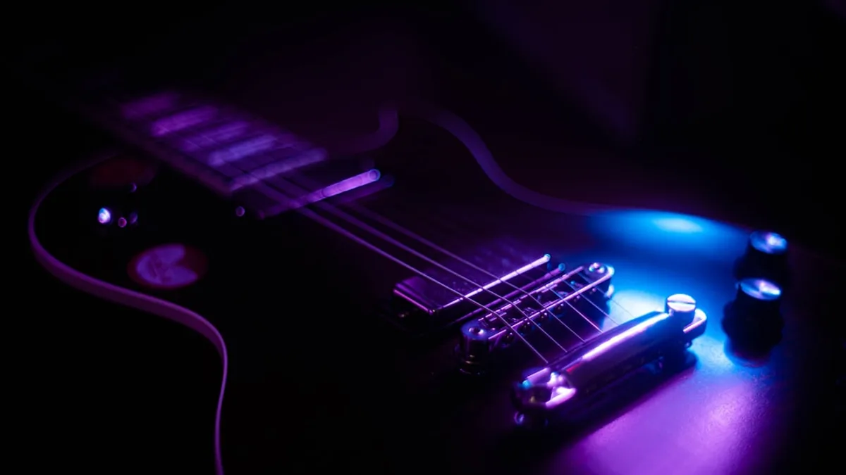 purple and black electric guitar