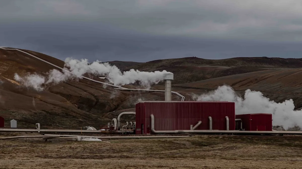 a red building with steam coming out of it