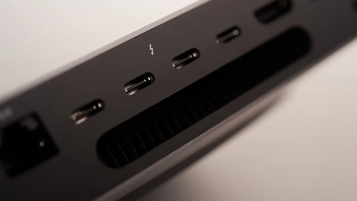 a close up view of the back side of a computer
