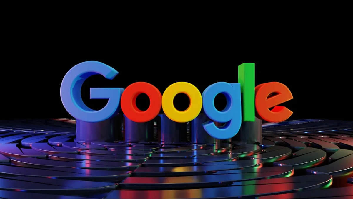 the google logo is displayed in front of a black background