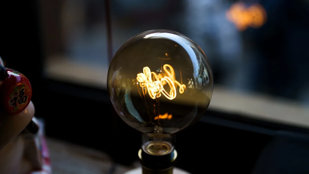 Close-up of a glowing edison light bulb