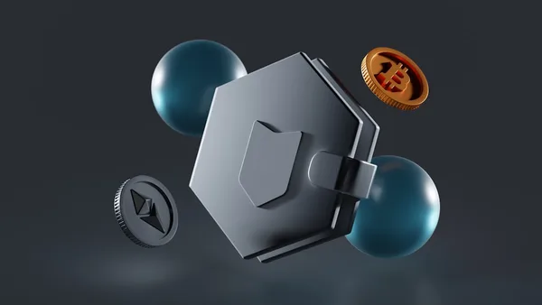 a metal object with a bitcoin coming out of it