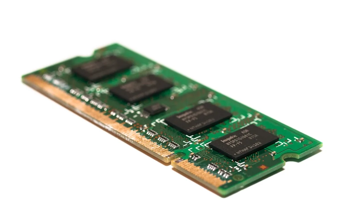 a close up of a memory chip on a white surface