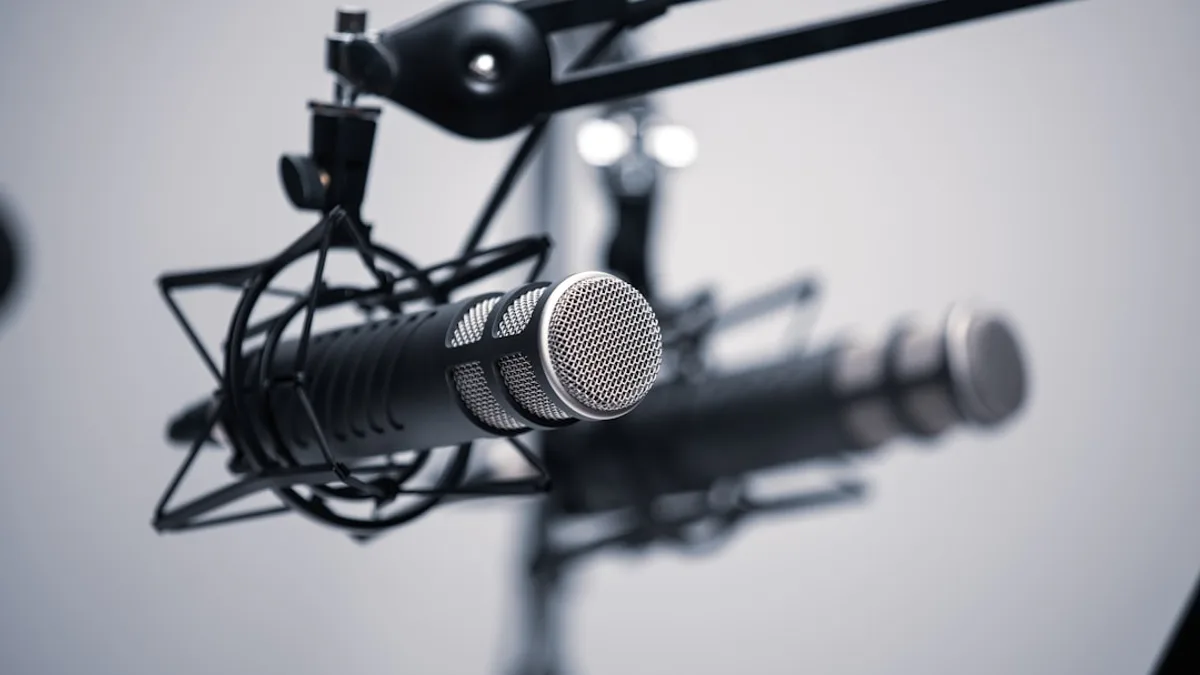 black and grey condenser microphone