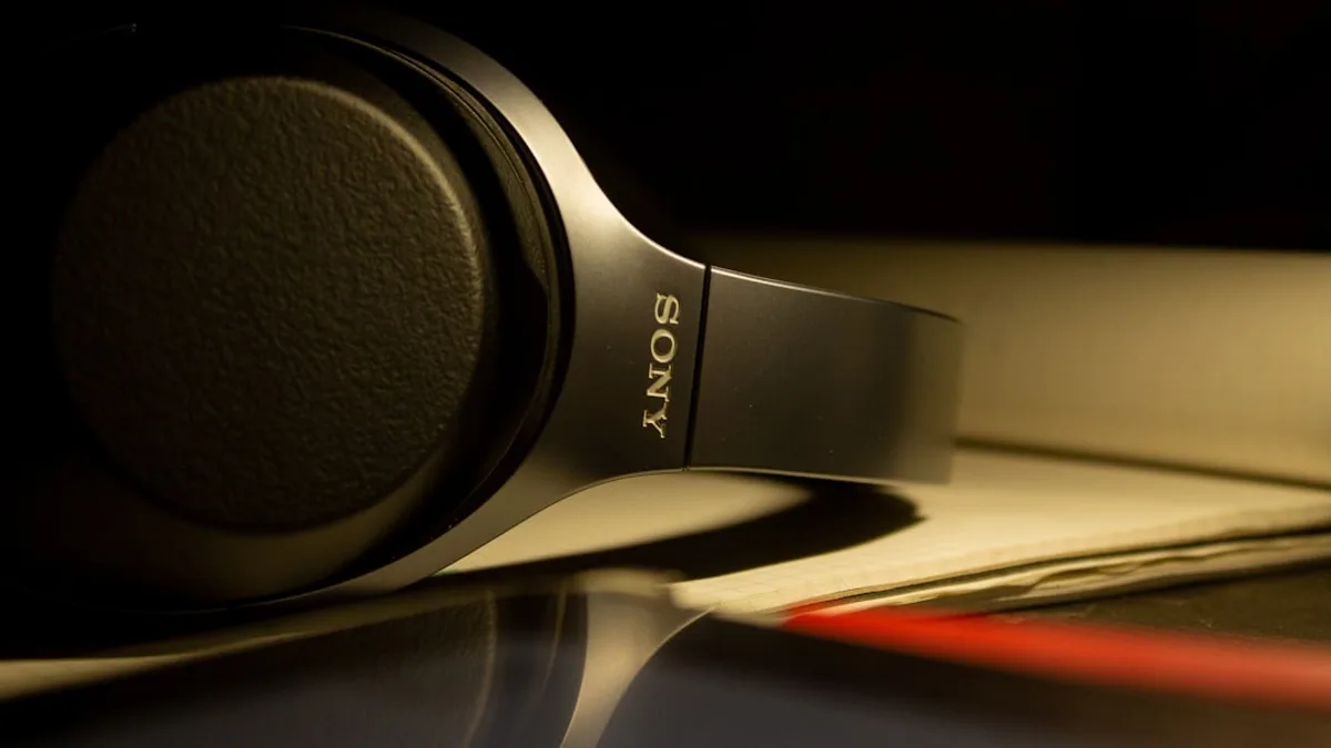 silver Sony wireless headphones