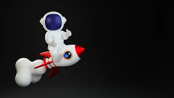 a toy is floating in the air on a rocket