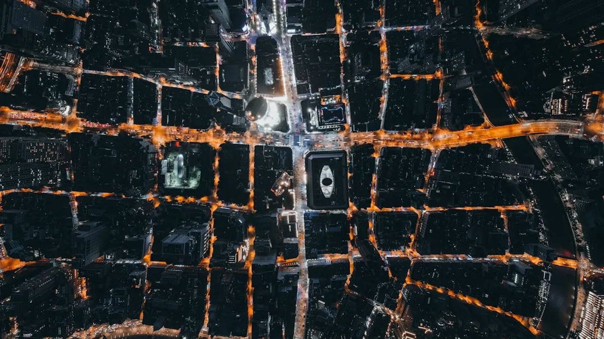 aerial view of city during night time