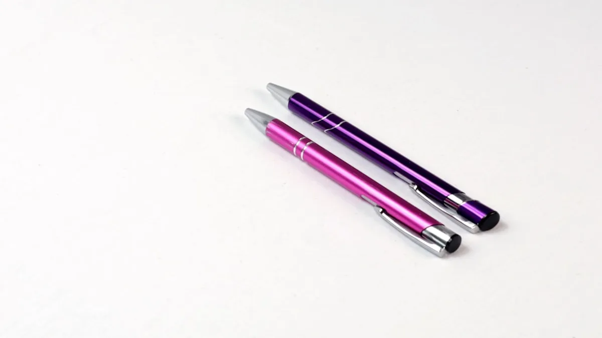 purple and white click pen