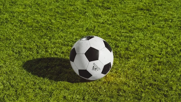 white and black soccer ball on grass field