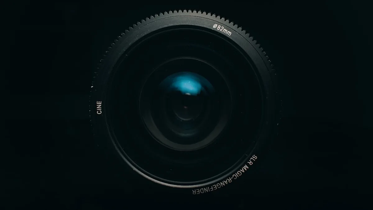 black camera lens on white background