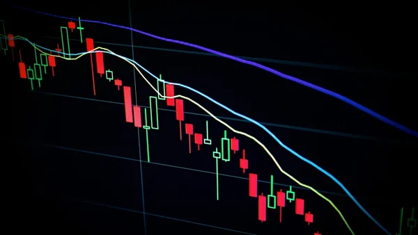 stock market candlestick chart on dark screen