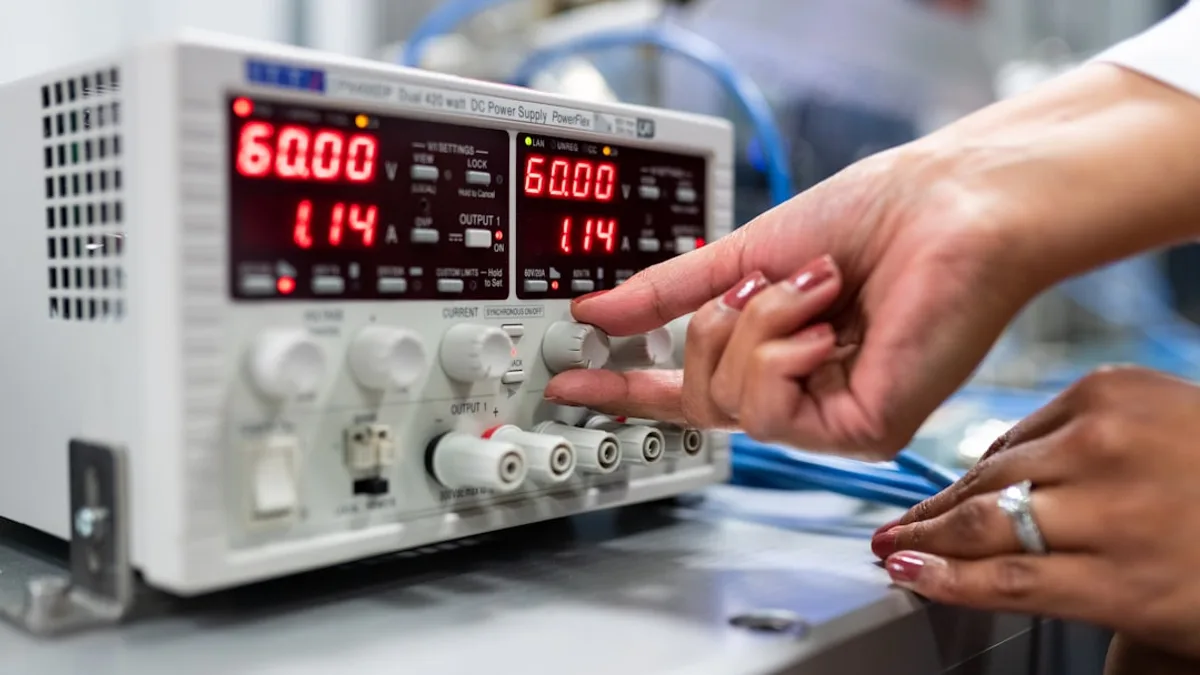 person holding gray audio mixer