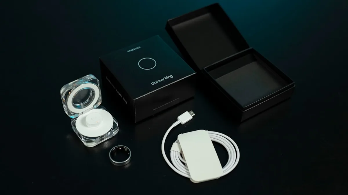 Unboxing of a product with its accessories.