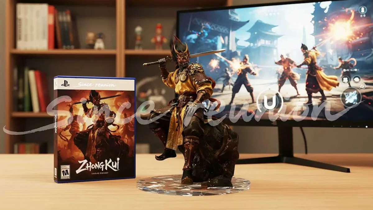 Figure and game box with computer screen.