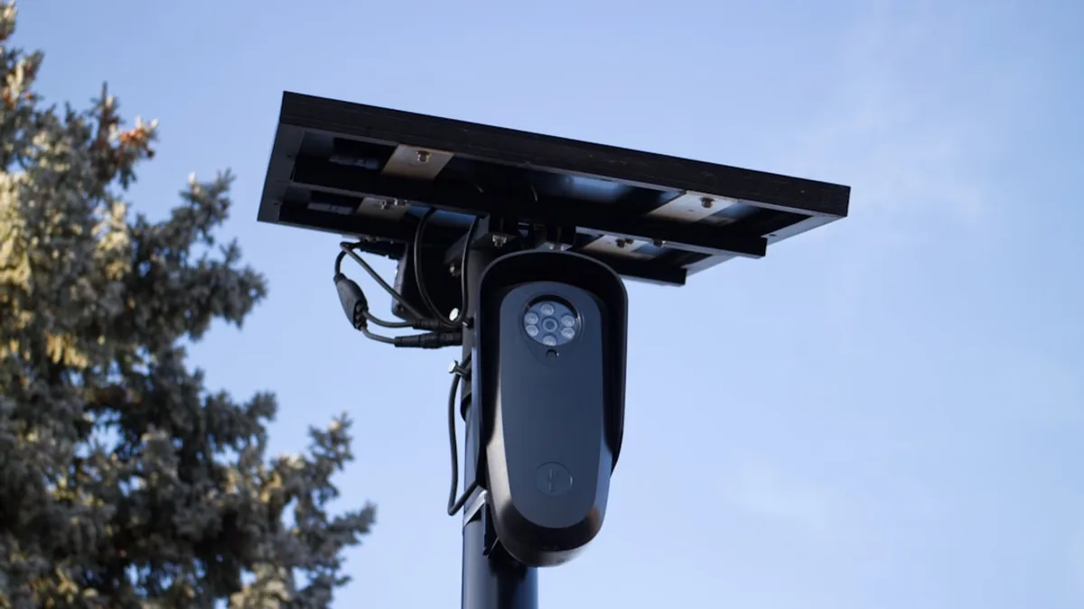 A solar-powered security camera with a clear view.