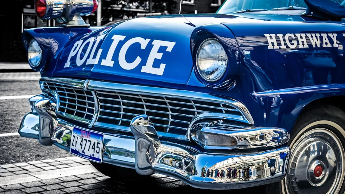 Vintage blue police car with chrome details