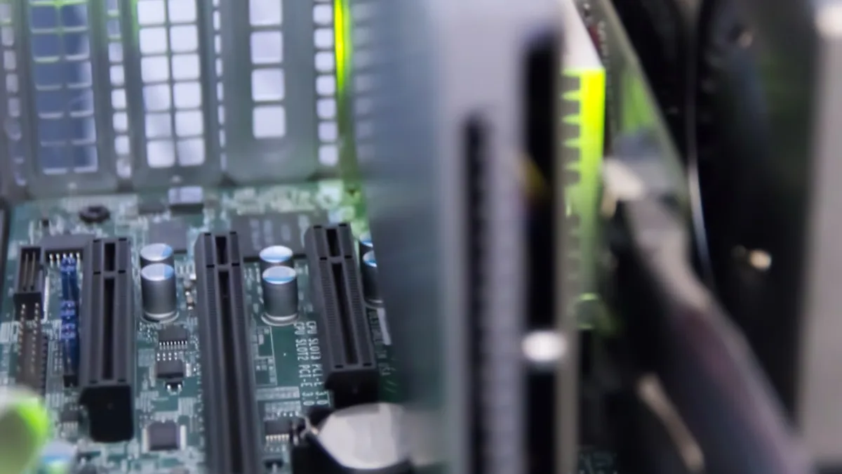 a close up of a computer motherboard with many components