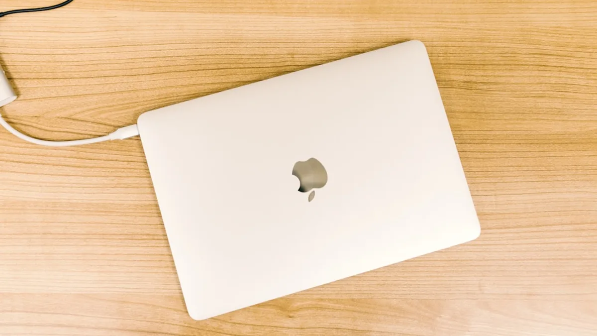MacBook in flat lay photography with white case