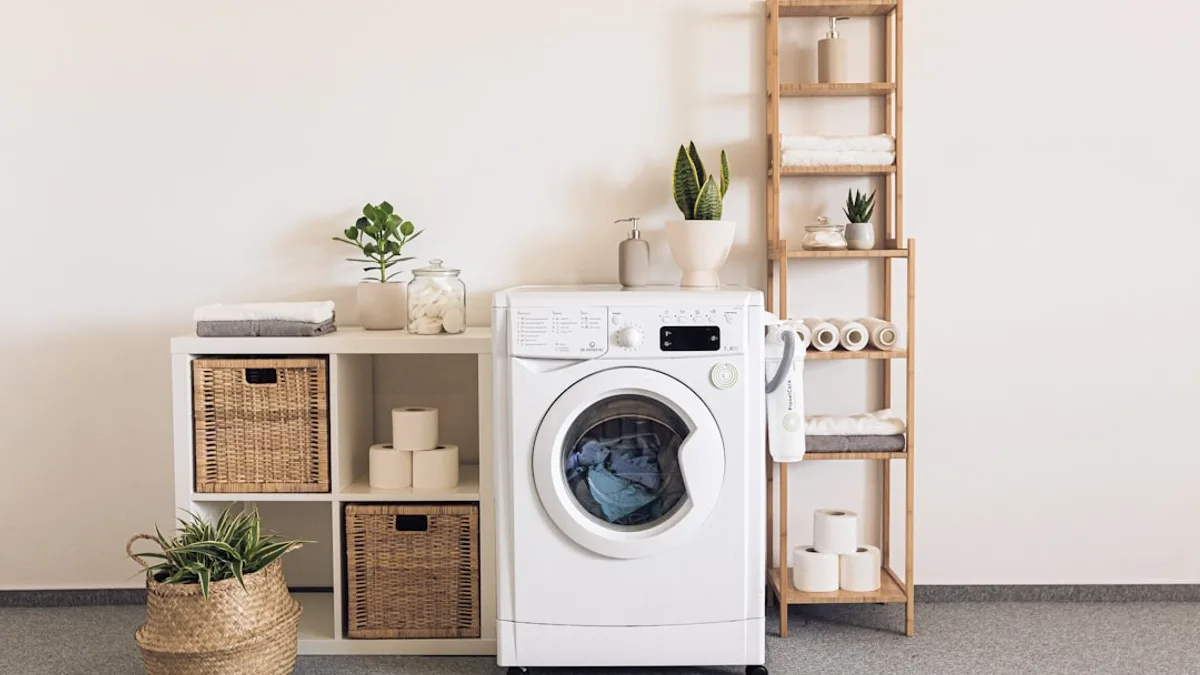 a washer and dryer in a room